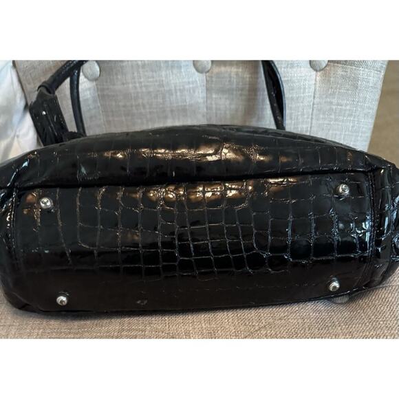 BRIGHTON Crocs Embossed Belted Black Patent Leather Shoulder Bag - Picture 7 of 14